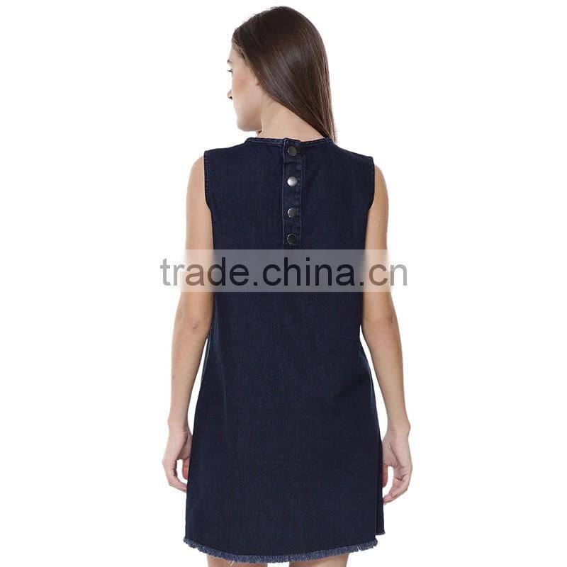 2016 designer one piece sleeveless simple women denim dress