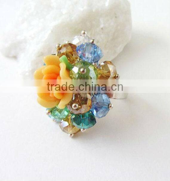 purple burst bead flower rings, fashion bead rings, elegant flower rings for woman