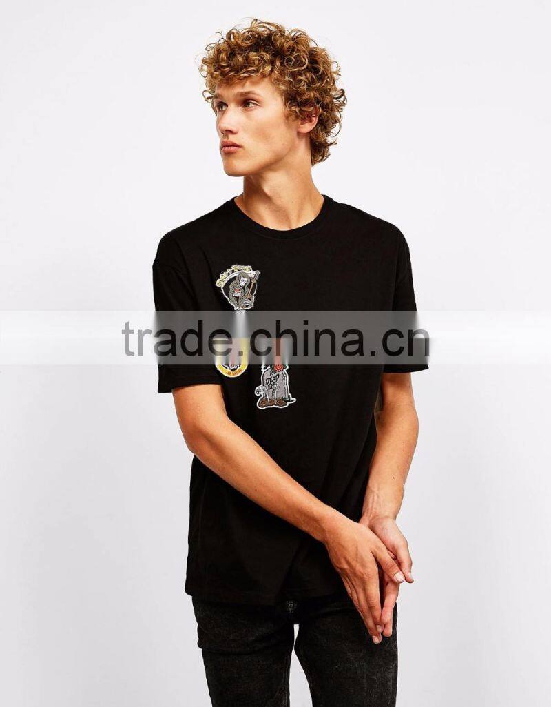 MGOO Newest Arrival Beautiful Embroidered T-shirt Custom Handmade Animal Pattern Tees Mens Black Cotton Tshirts
