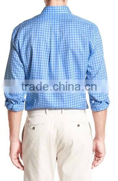 OEM Brand Logo Casual Design Blue Formal Mens Plaid Shirt