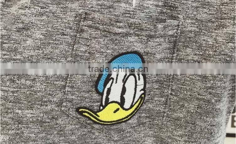 Cartoon embroidery pocket spring dress loose cotton long sleeve T-shirt