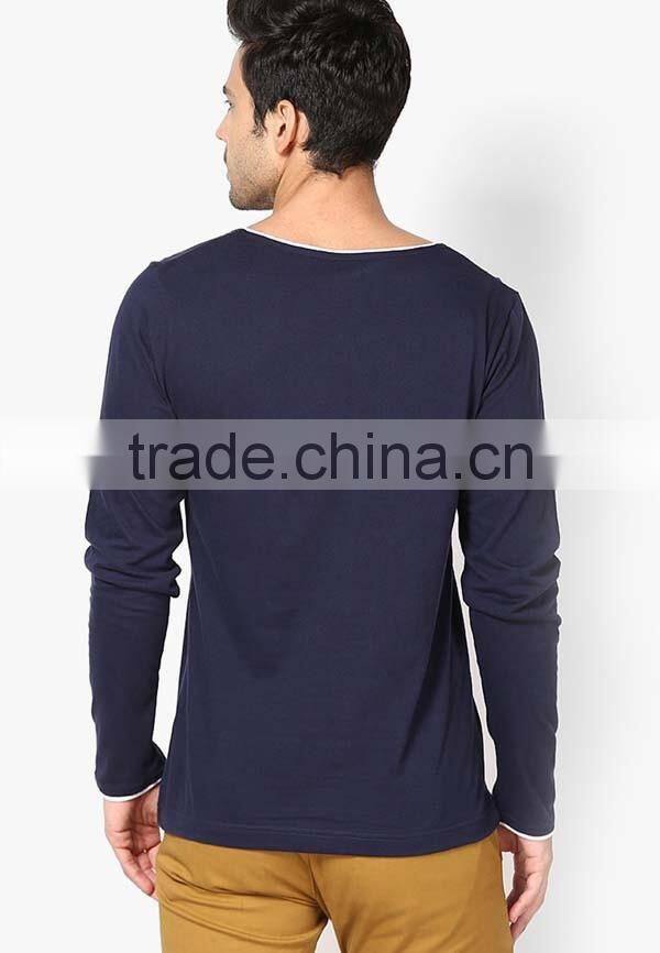 wholesale 100% cotton grey V-neck long sleeve t-shirt