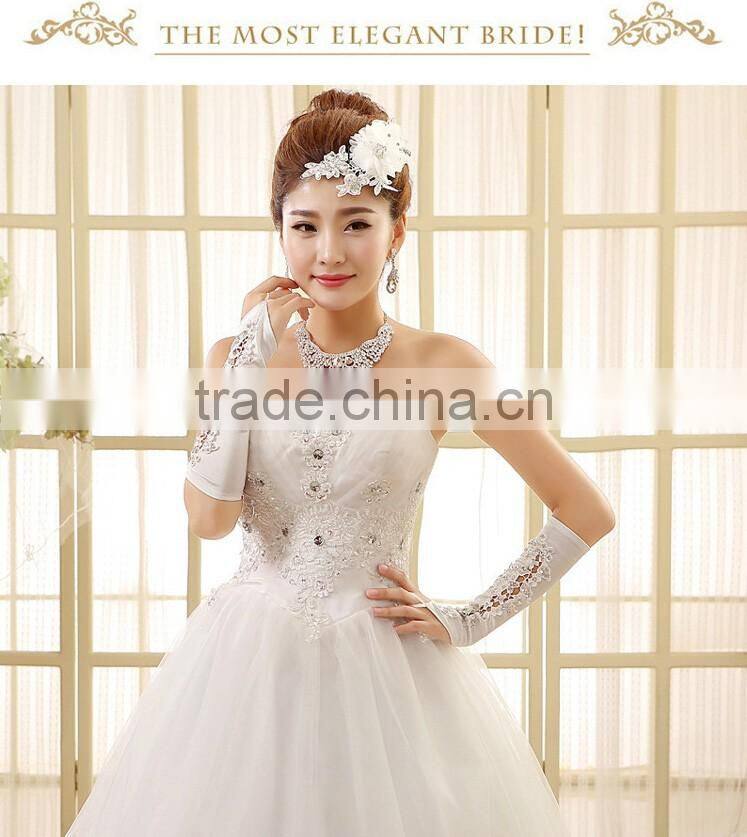 High quality strapless pleats muslim wedding dress