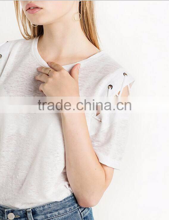 Runwaylover EY2197B Europe Style 2017 Ladies Fashion Hollow out T-Shirts