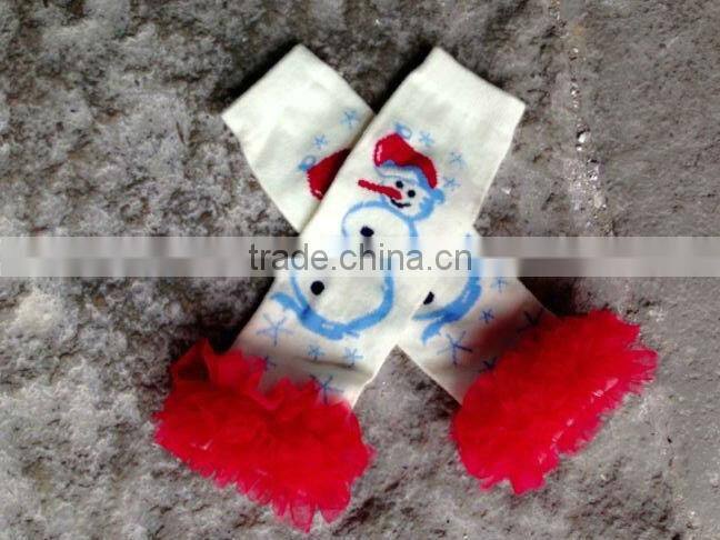 Christmas X-mas xmas baby girls leg warmers with chiffon ruffle baby leg warmer,legging