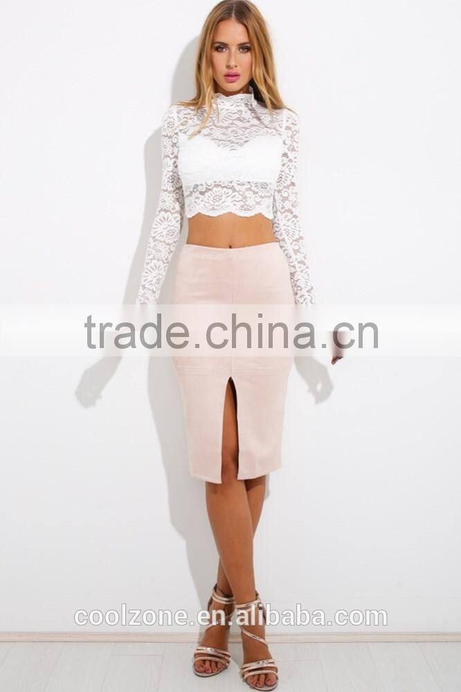 Wholesale clothing manufacturers elegant long sleeve lace crop top,sexy transparent summer lace top 2015