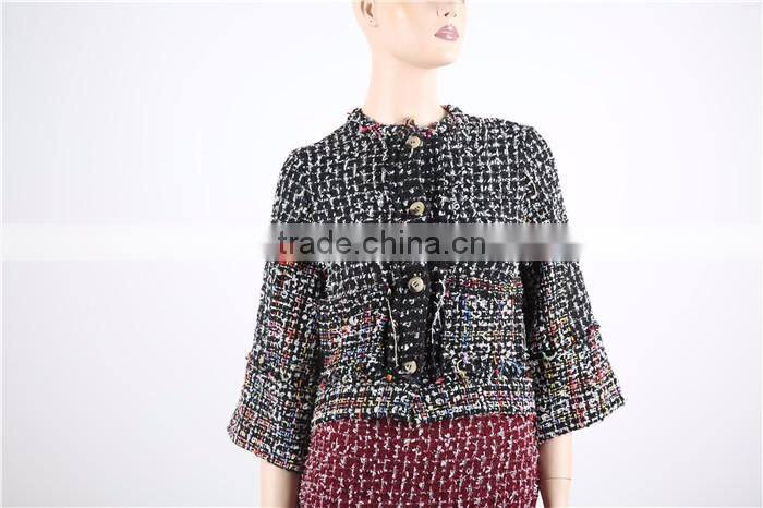 brown fashion women softshell jacket with shell buttons