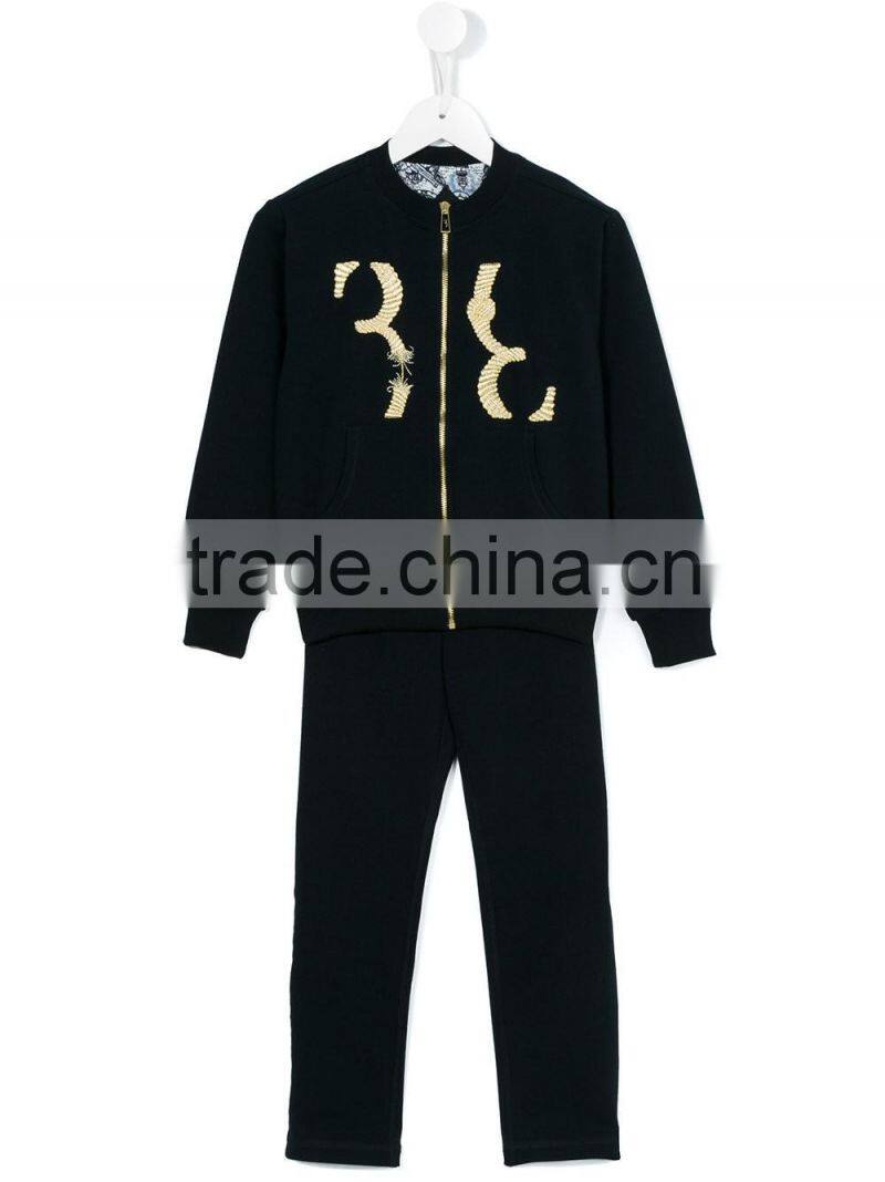 2017 new style children fashion contrast pocket tracksuit baby girl boutique clothing sets wholesale