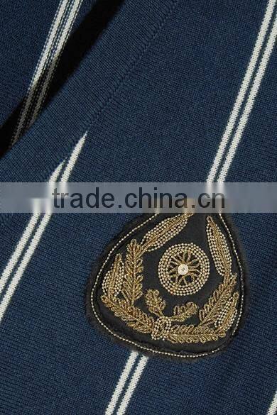 Hot Sale Navy and White Sleeveless Striped Knitted V-Neck Sweater for Women