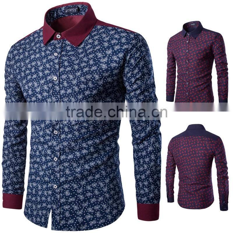 Latest design dress contrast collar and cuff paisley cotton men shirt