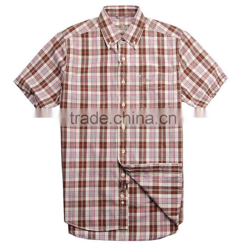 2017 blouse short sleeve shirt for men boys fancy shirts gingham pattern