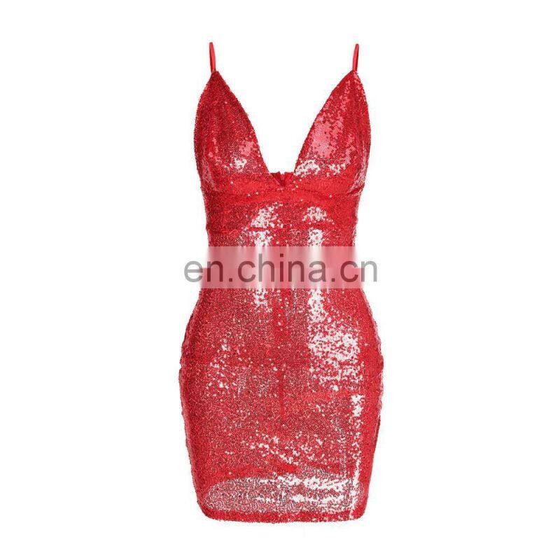 Europe And America Sexy Sling Paillette Package Hip One-Piece Dress