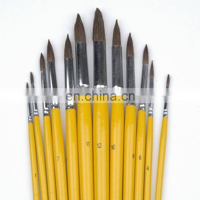 Long coloured handle horse hair brush, round, #1~12