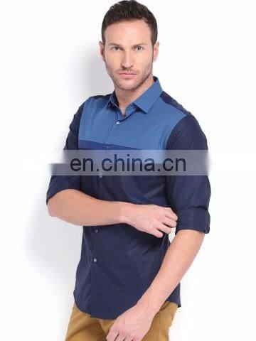 Men Grey & Teal Blue Slim Fit Formal Shirt