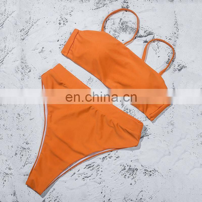 Hot Badpak Bikini Mujer 2019 Leopard Bandeau Bikini High Waist Swimsuit Separate May Neon Swimwear Female Women's Swimming Suit