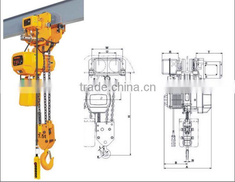 7.5t electric chain hoist with electric trolley