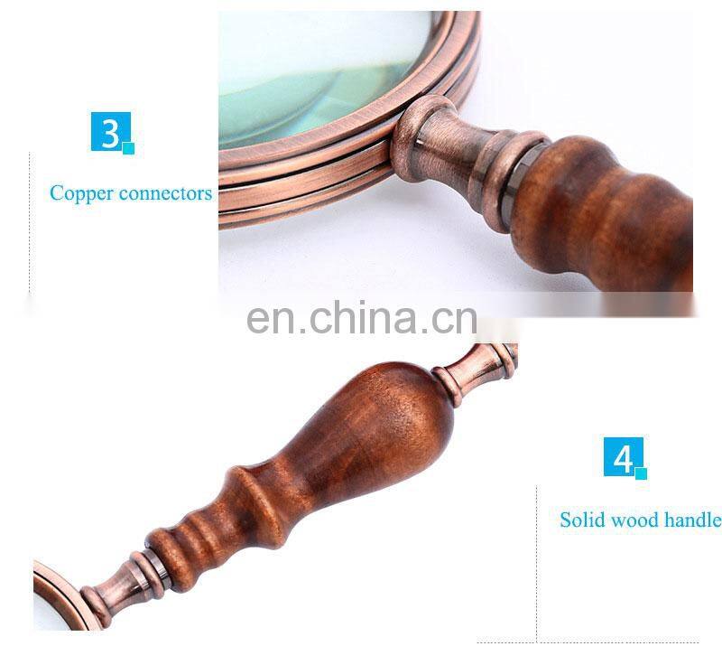 10 Times Wood Handle Reading Magnifying Glass Optical Glass Magnifier