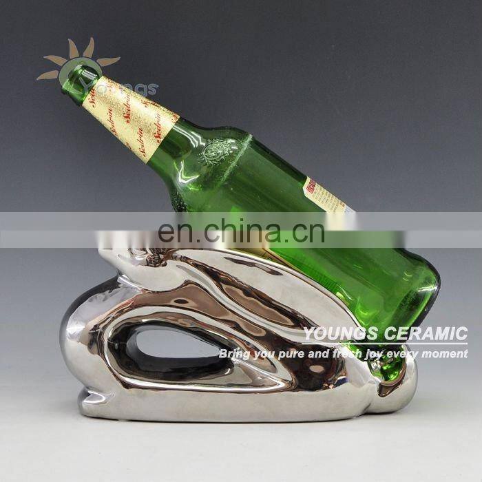 Ceramic Wine Bottle Silver Rabbit Holder