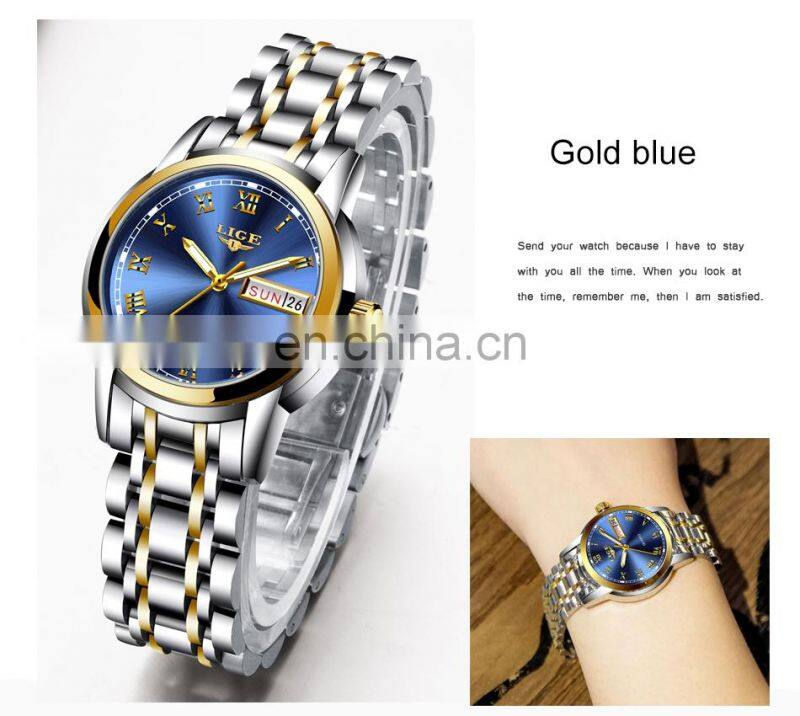 Lige 10007 New Stainless Steel Women Quartz Watch Waterproof Calendar Luxury Watches ladies Relogio Feminino