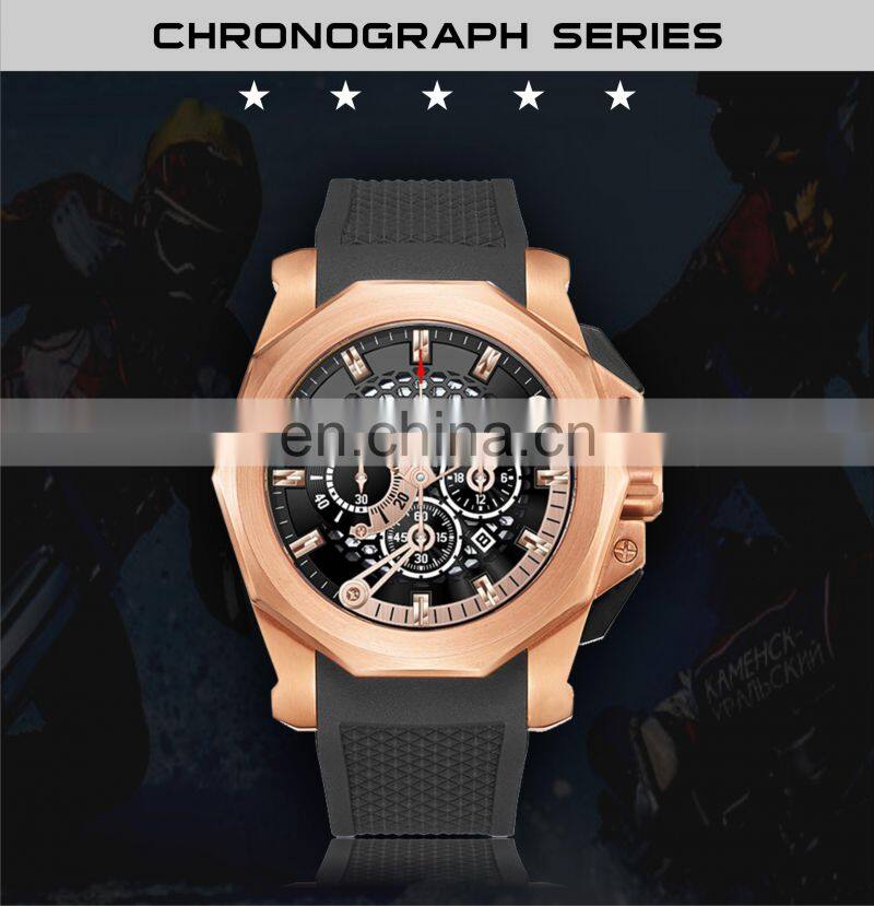 Private Label Custom Black Silicone Belt Rose Gold Fashion Sport Watches Waterproof Men Wristwatches
