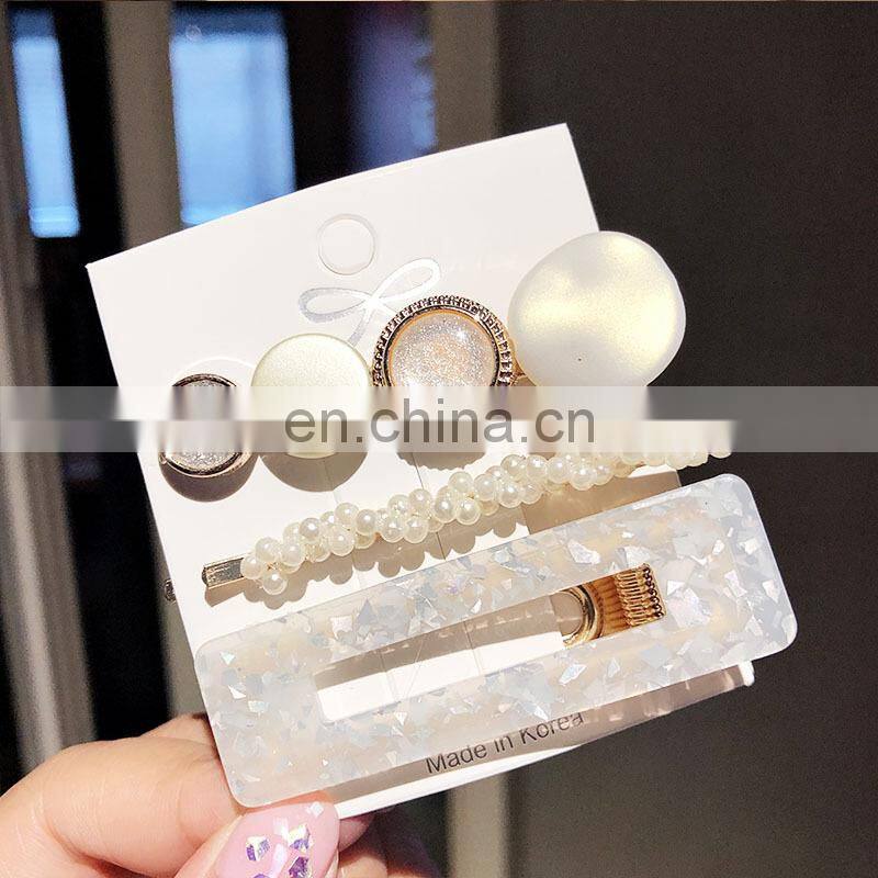 New 3PCS/Set Fashion Pearls Acetate Geometric Hair Clips For Women Girls Sweet Hairpins Barrettes
