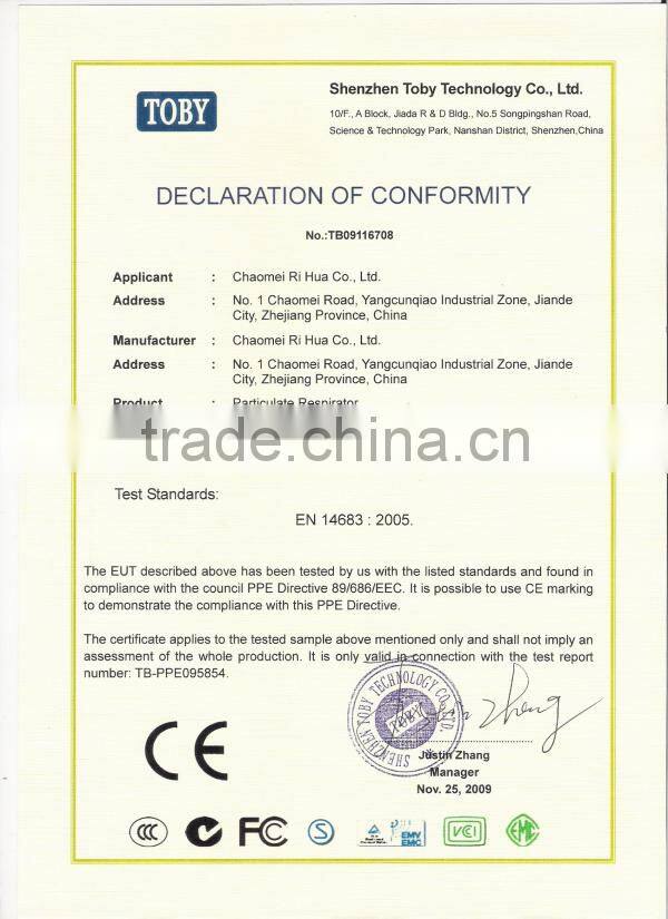 CM Factory Supplier Cone Shape Disposable NIOSH N95 Face Respirator Mask