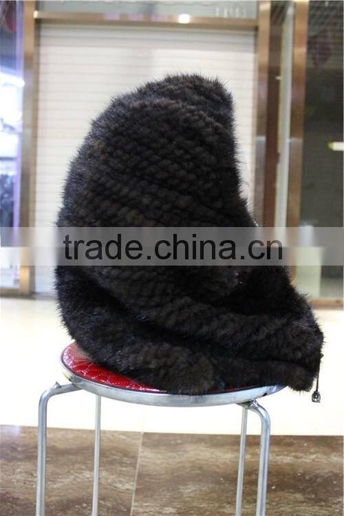 New Fashion Neck Warm Winter Hats Ladies Real Natural Mink Fur Knitted Hats Caps