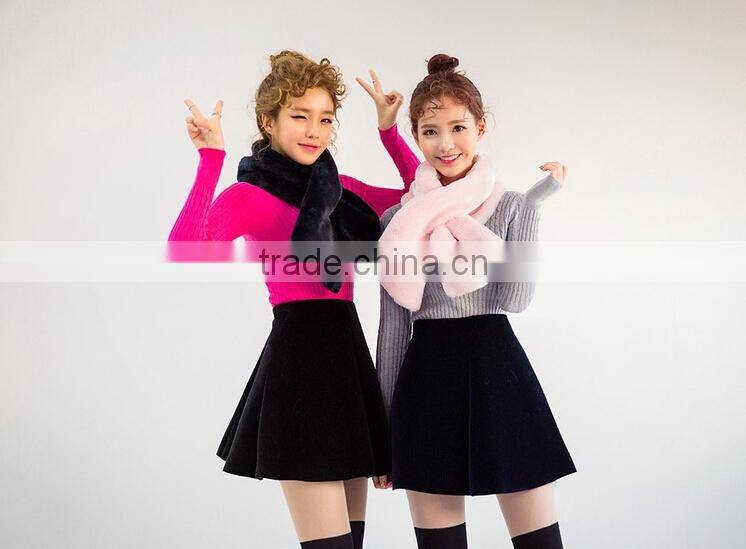 Korea Fashion Plush Plain Lady Fur Scarf Woman Neck Warmer