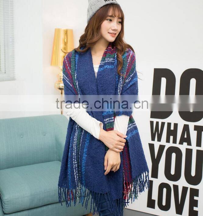 Winter Korean Lady Fashion Tassel Acrylic Plaid Cashmere Scarf Shawl