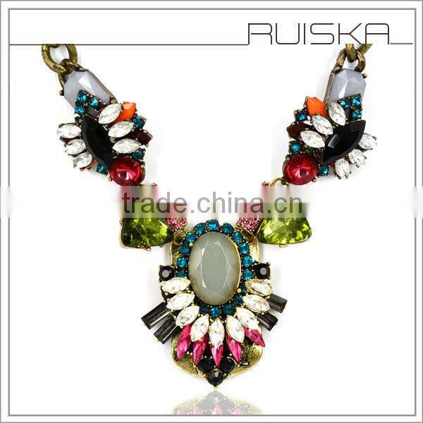 Antique Bronze Plated Crystal Necklace Jewelry