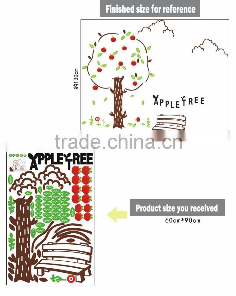 Happy Apple Tree - Wall Decals Stickers Appliques Sticker Paper Removable Living Room Bedroom Art Picture DIY Mural Decoration