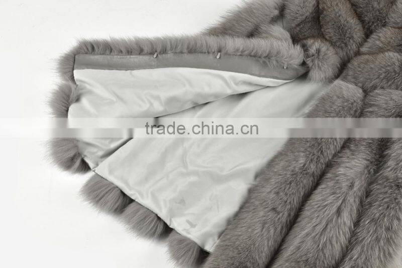 New Arrival Long Style 2015 Luxurious Whole Hide Big Bar Real White Fox Fur Vest With Trimming