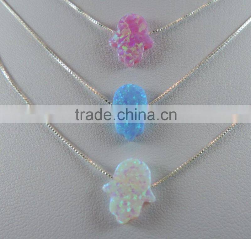 Wholesale 925 Sterling Silver High Quality hot Opal hamsa/hand necklace jewelry