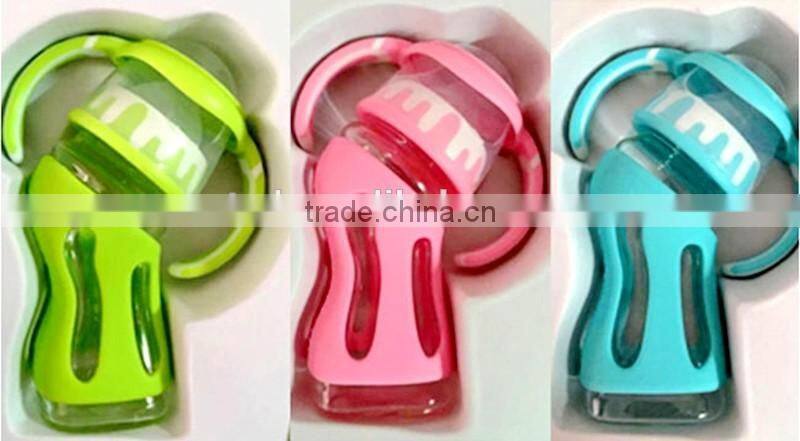 Imitating breast milk feeding design glass baby feeding bottle pink green bule color with temperature sensing base