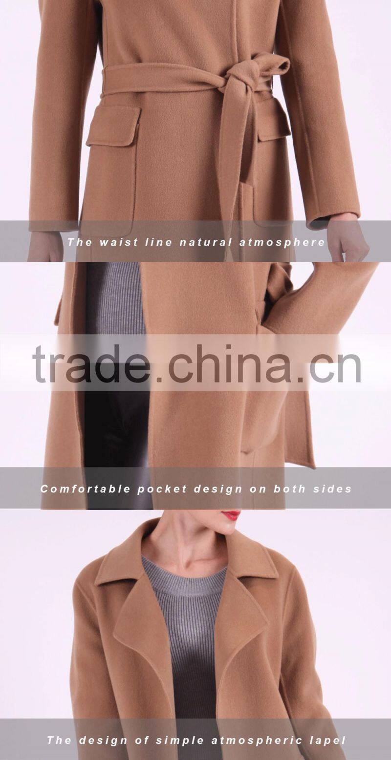 2016 New Design Fashion Women Length Slim Fit Wool Coat With Belt