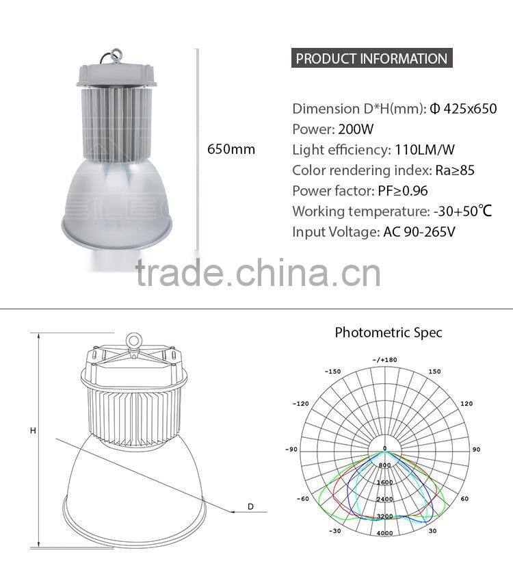 High qulity waterproof industrial lighting led high bay 200w