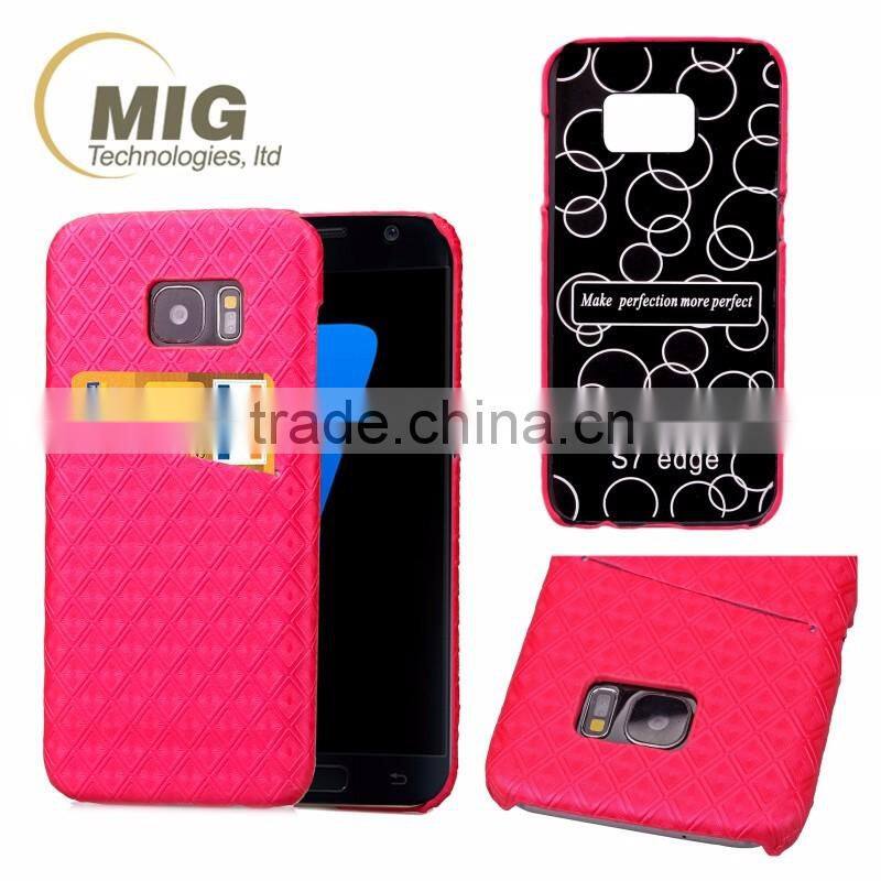 Diamond pattern oil side skin leather PC hard case with card slot for iPhone 6S 4.7 5.5 Phone case