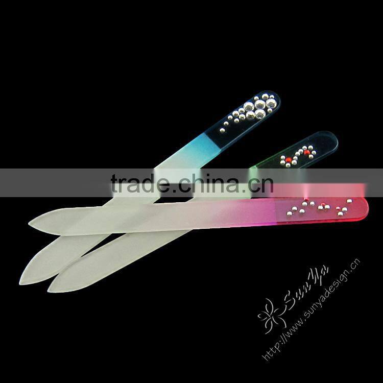 2014 new design glass nail file with burst paint on the handle