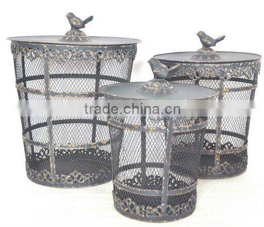 110690NL - S/3 round metal wire basket storage box