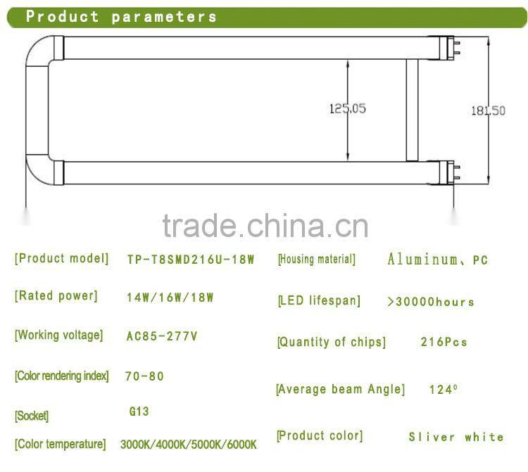 3 years waranty america u-tube 14w 18w 22w t8 2ft led u bend tubes lamp