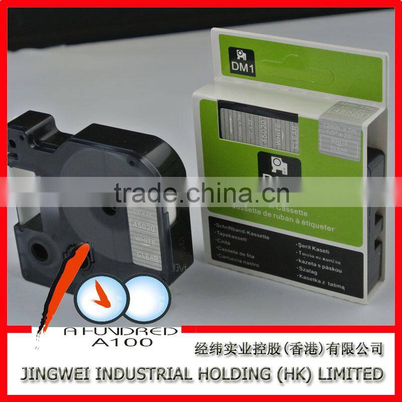 Compatible DYMO D1 label tape white on clear 12mm 45020