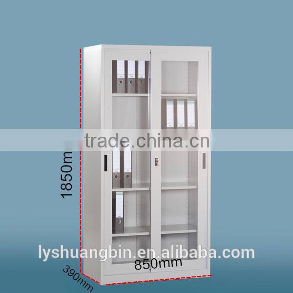 glass door steel book cabinet/sliding door metal book cabinet /full high office storage book cabinet