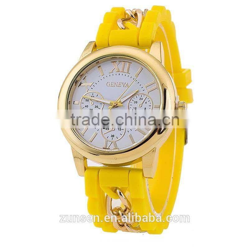 2016 Hot Fashion Famous Brand Gold Alloy Chain Geneva Casual Quartz Watch Women Cheap Silicone Wristwatches Relogio Feminino
