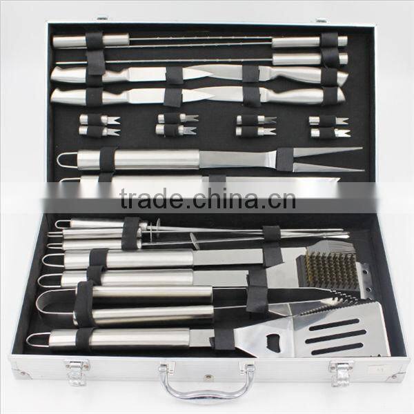 Different types of grill tools with bbq skewer