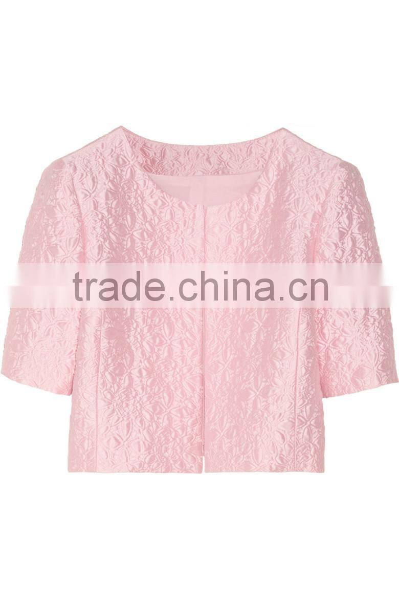 2015 spring/summer ladies short sleeve pink jacquard jacket SYA15057