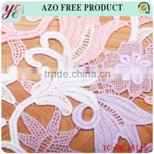 Hot sale colorful contracted flowers water soluble lace fabric chemical lace embroidery fabric