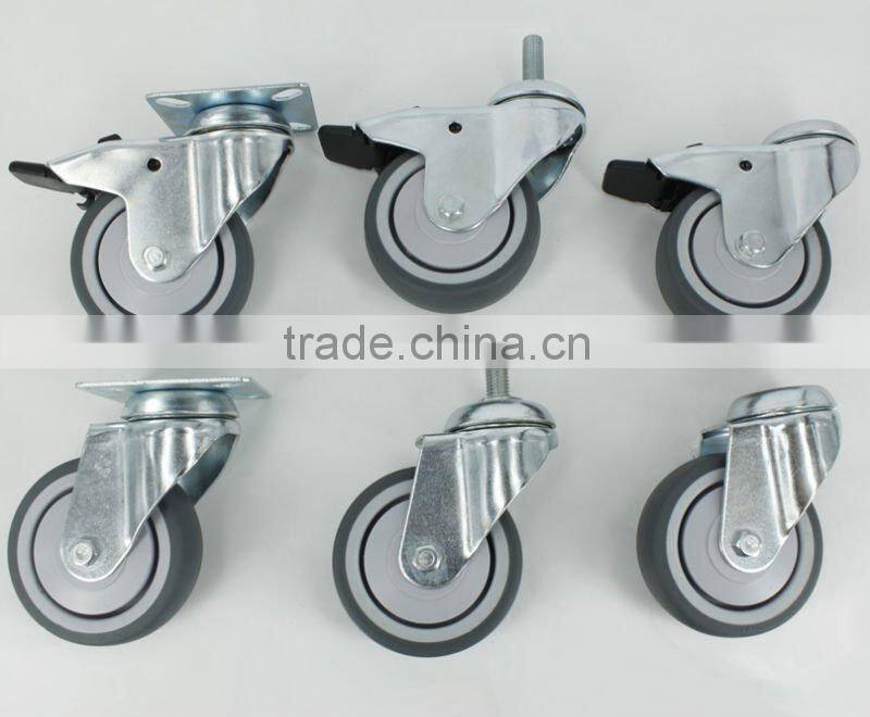 3" TPR caster with bolt hole, 75mm TPR caster with brake