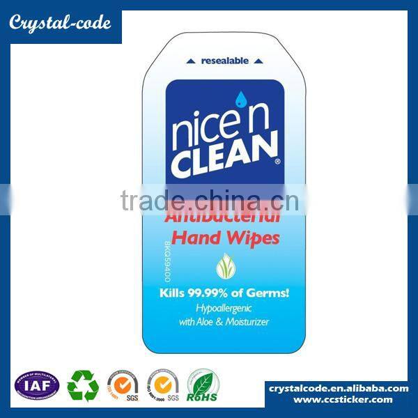 Waterproof removable adhesive sticker label paper, Baby wet wipe tissue sticker label, Easy remove adhesive stickers