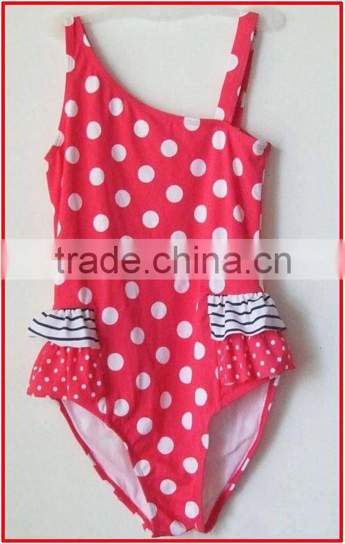 Domi Red Dot Print Cute One Piece Girls Sexy Swimming Wear/Slopeing Shoulder Child Sexy Swimsuit Open Hot Sexi Images For Girls