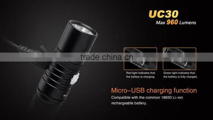 Fenix UC30 Flashlight XM-L2 U2 tatical Flashlight with low-power warning function with one 18650 battery need